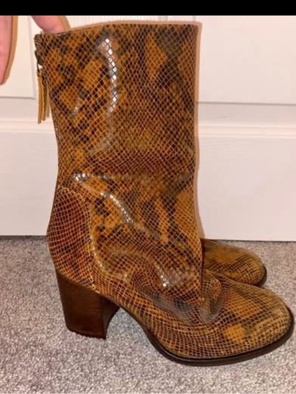 Free People Cognac Textured Block Heel Ankle Boots